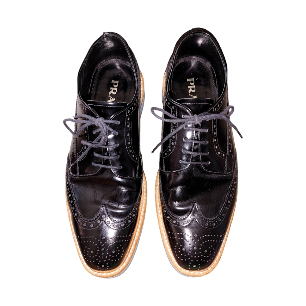 Prada Black Classic Leather Lace Up Laced Formal Shoes Derby - Picture 16 of 16